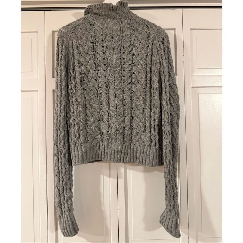 J.Crew grey ruffle neck cableknit cardigan sweater wool blend large - Picture 7 of 13